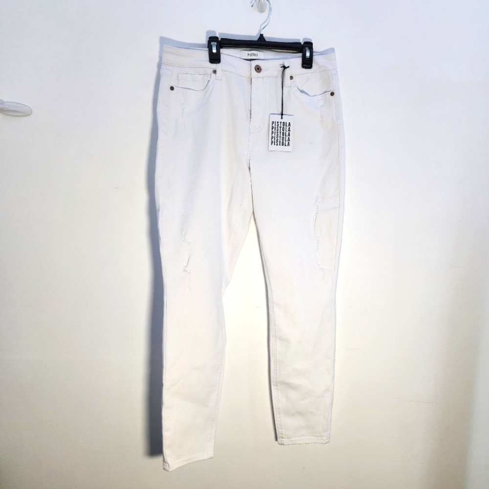 Pistola NWT Jennifer Skinny Distressed Jeans White 31